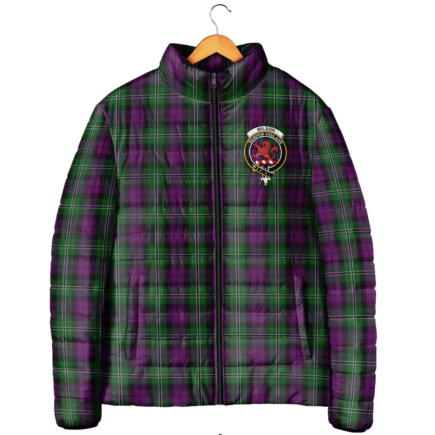 Wilson Tartan Padded Jacket with Family Crest Men's Padded Jacket - Tartan Vibes Clothing