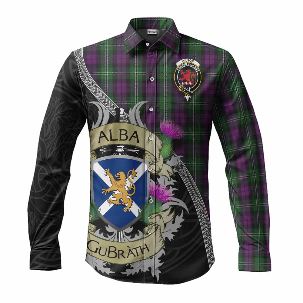 Tartan Vibes Clothing Wilson Tartan Family Crest Long Sleeve Button Shirt Lion Rampant Royal Thistle Shield Celtic Inspired