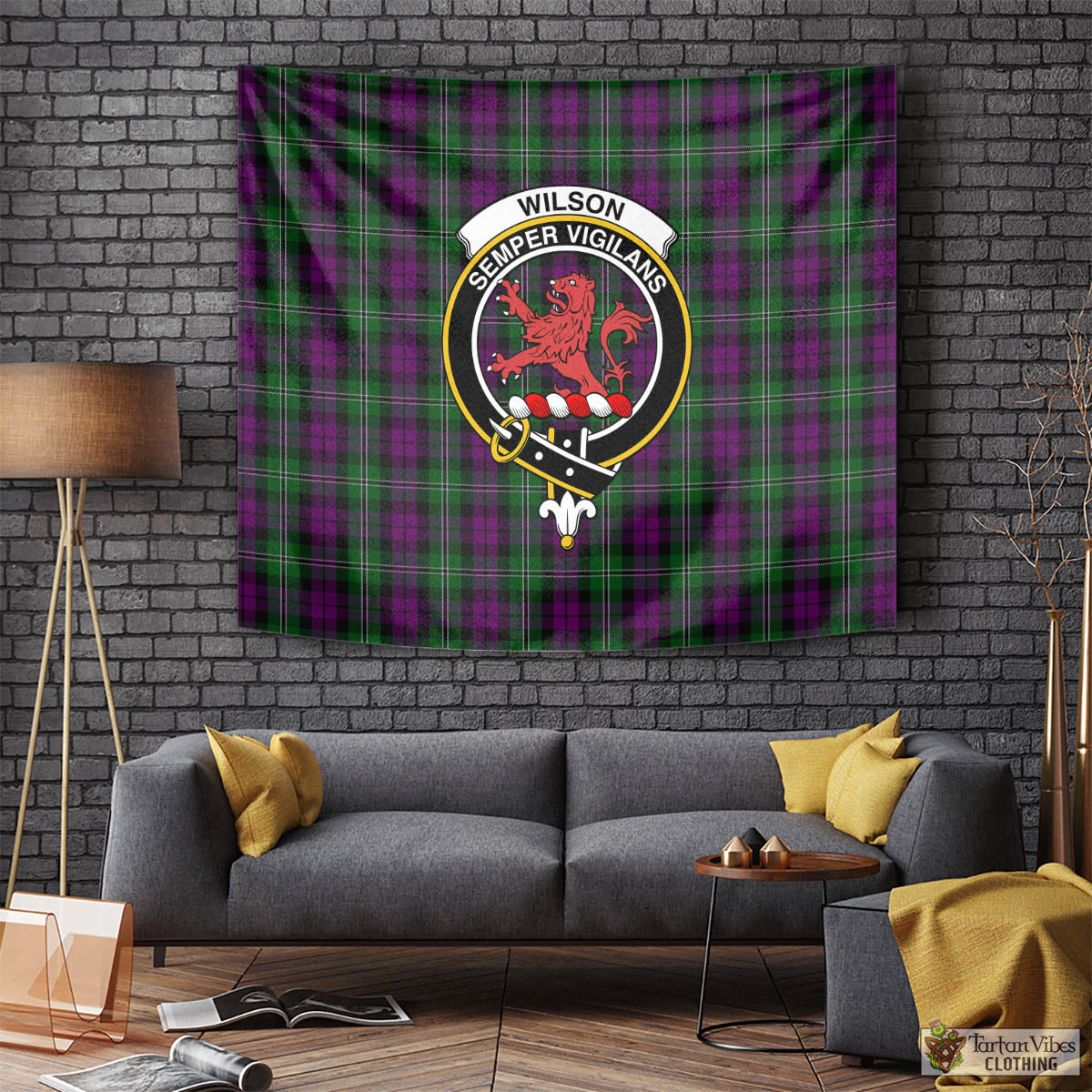 Tartan Vibes Clothing Wilson Tartan Tapestry Wall Hanging and Home Decor for Room with Family Crest
