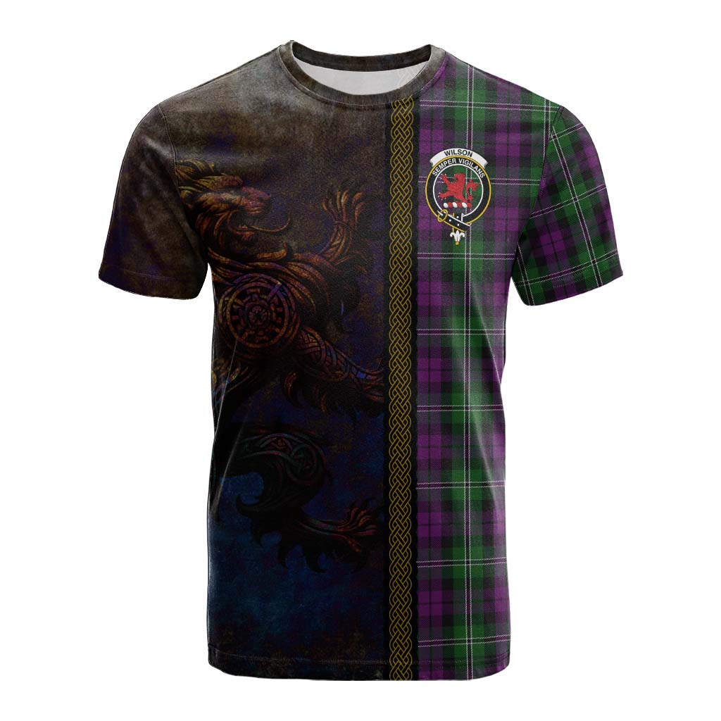 Tartan Vibes Clothing Wilson Tartan Family Crest Cotton T-shirt Alba Gu Brath Be Brave Lion Ancient Style