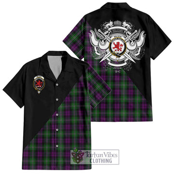 Wilson Tartan Short Sleeve Button Shirt with Family Crest and Military Logo Style Kid - Tartanvibesclothing Shop