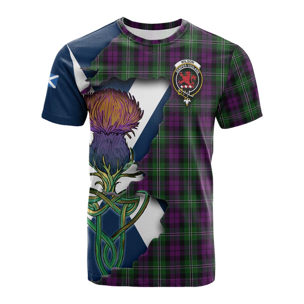 Tartan Vibes Clothing Wilson Tartan Family Crest Cotton T-shirt Scottish Thistle Celtic Inspired