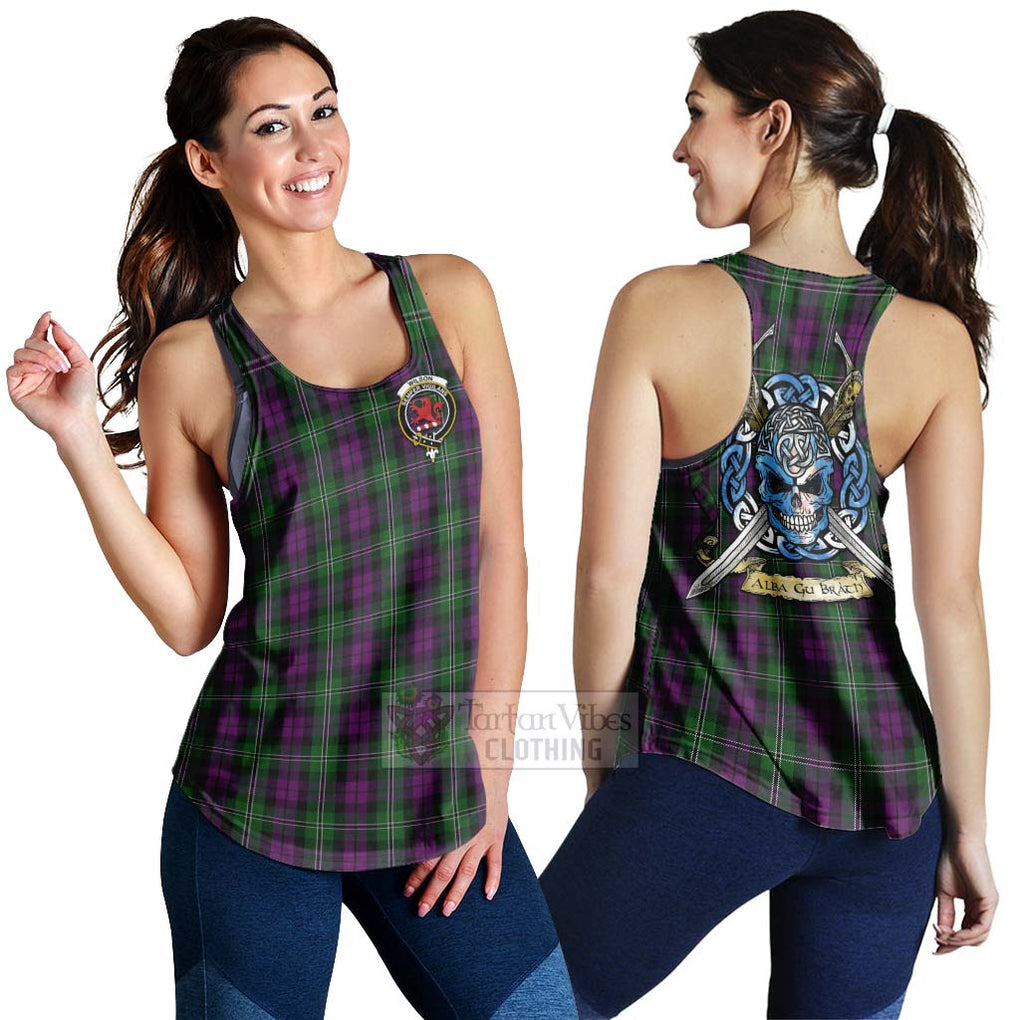 Tartan Vibes Clothing Wilson Tartan Women's Racerback Tanks with Family Crest Celtic Skull Style