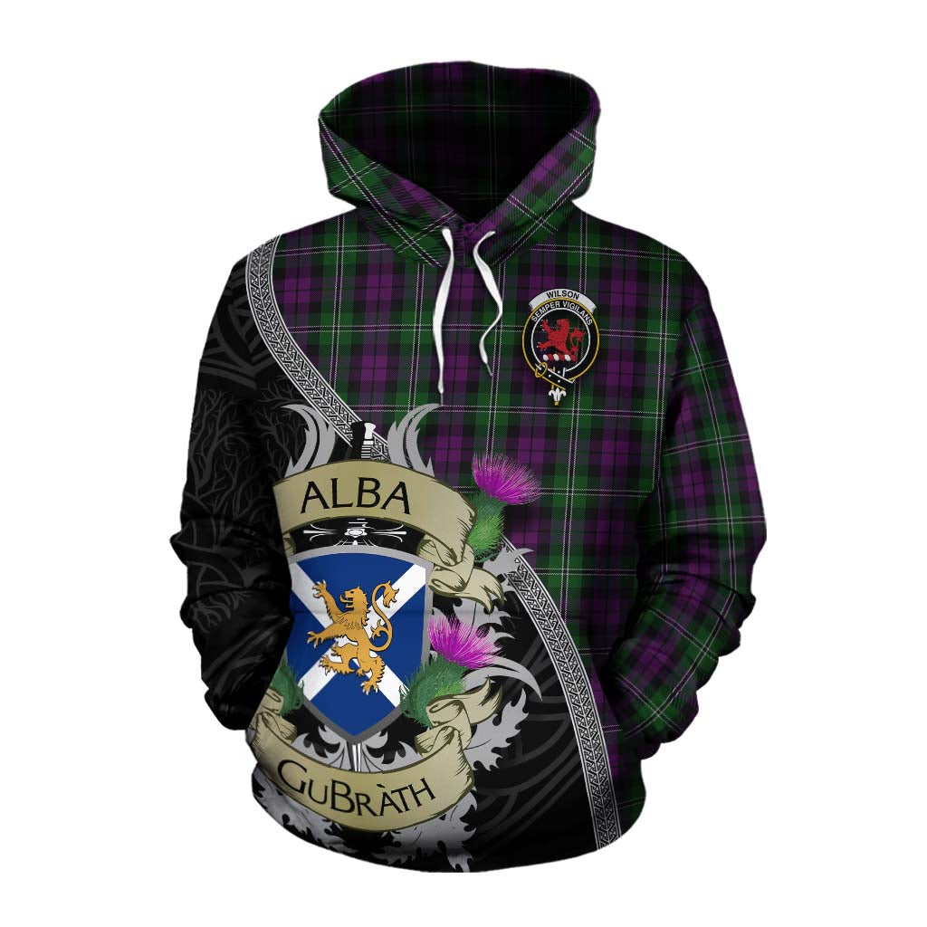 Tartan Vibes Clothing Wilson Tartan Family Crest Cotton Hoodie Lion Rampant Royal Thistle Shield Celtic Inspired
