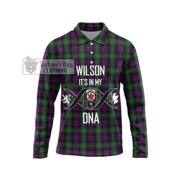 Wilson Tartan Long Sleeve Polo Shirt with Family Crest DNA In Me Style Unisex - Tartanvibesclothing Shop