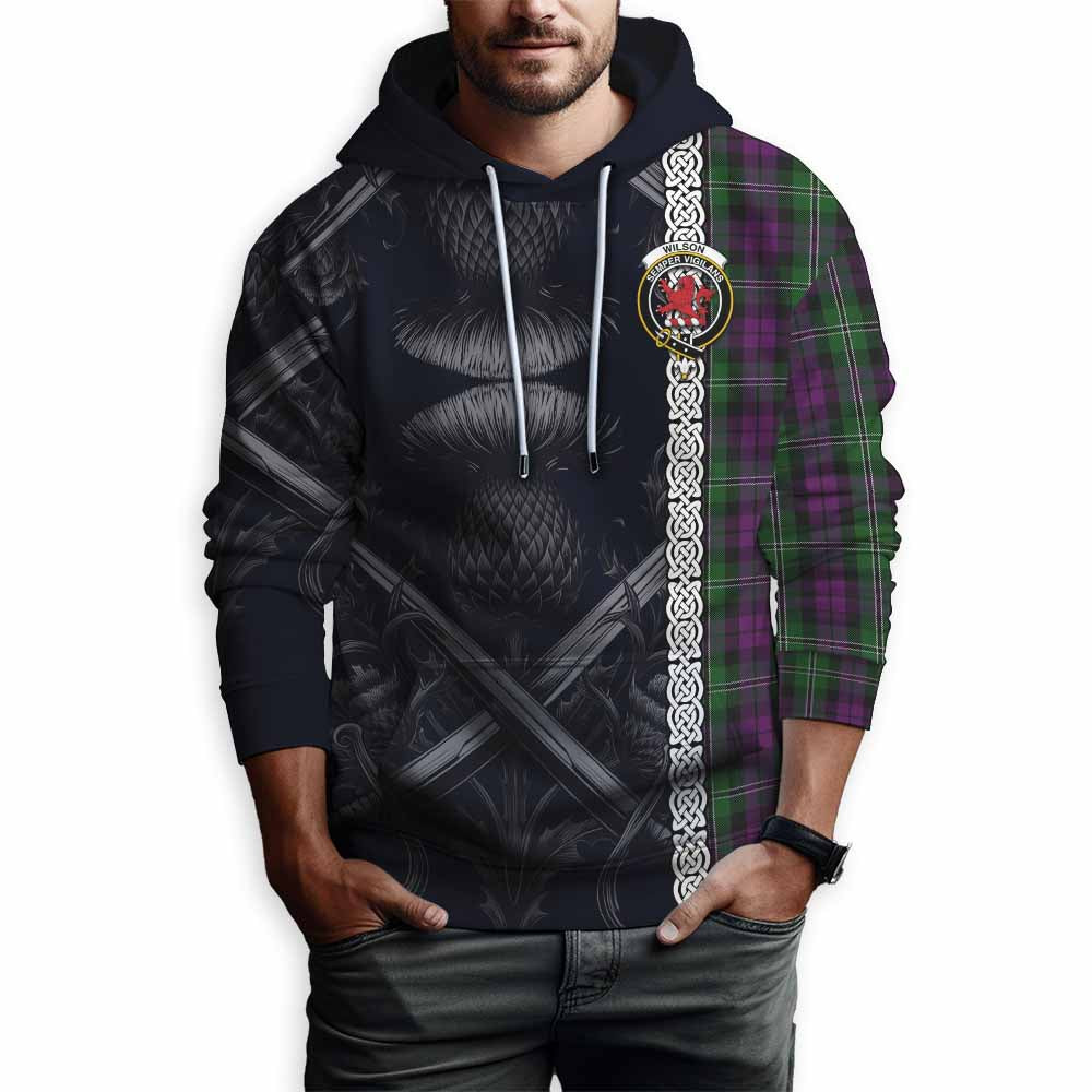 Tartan Vibes Clothing Wilson Tartan Hoodie with Family Crest Cross Sword Thistle Celtic Vibes