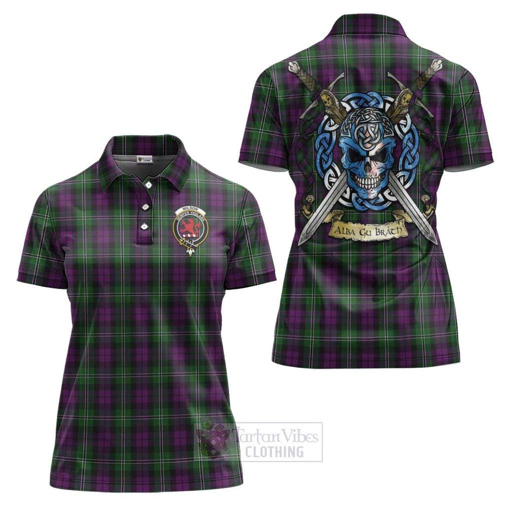 Tartan Vibes Clothing Wilson Tartan Women's Polo Shirt with Family Crest Celtic Skull Style