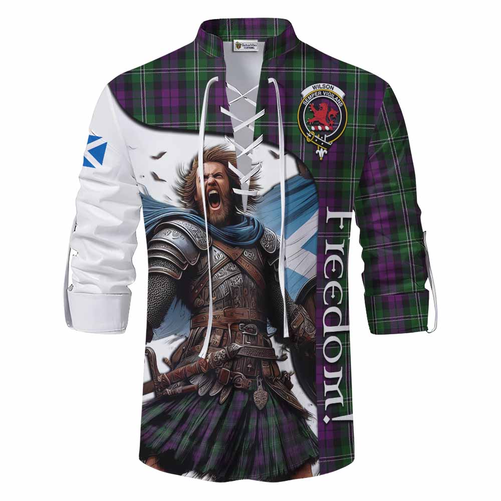 Tartan Vibes Clothing Wilson Crest Tartan Ghillie Kilt Shirt Inspired by the Freedom of Scottish Warrior