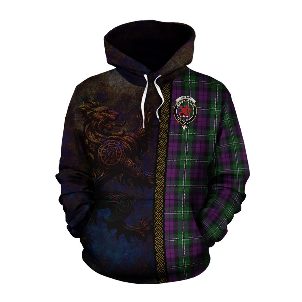 Tartan Vibes Clothing Wilson Tartan Family Crest Cotton Hoodie Alba Gu Brath Be Brave Lion Ancient Style