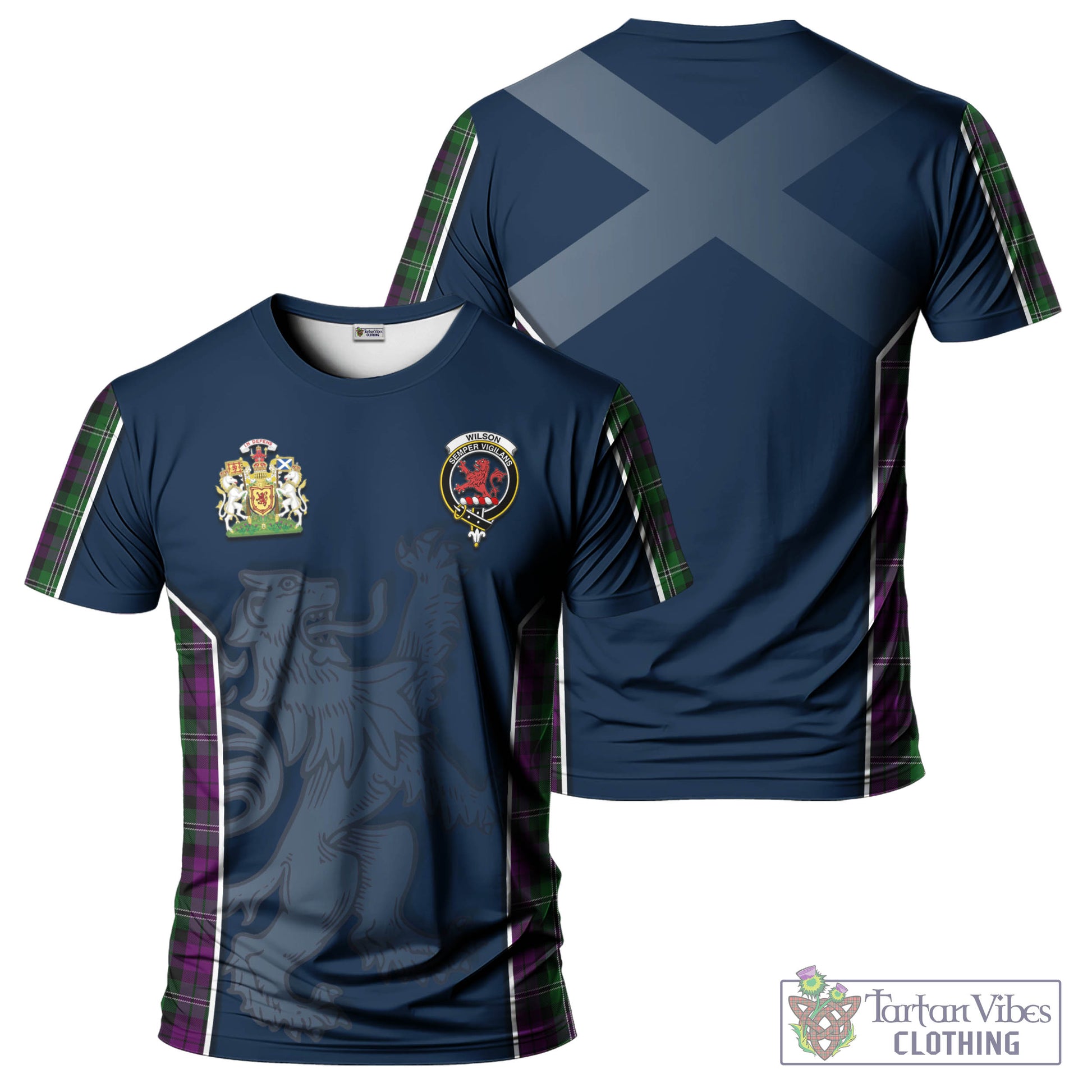 Tartan Vibes Clothing Wilson Tartan T-Shirt with Family Crest and Lion Rampant Vibes Sport Style
