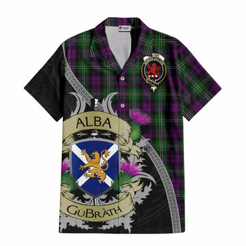 Tartan Vibes Clothing Wilson Tartan Family Crest Short Sleeve Button Shirt Lion Rampant Royal Thistle Shield Celtic Inspired