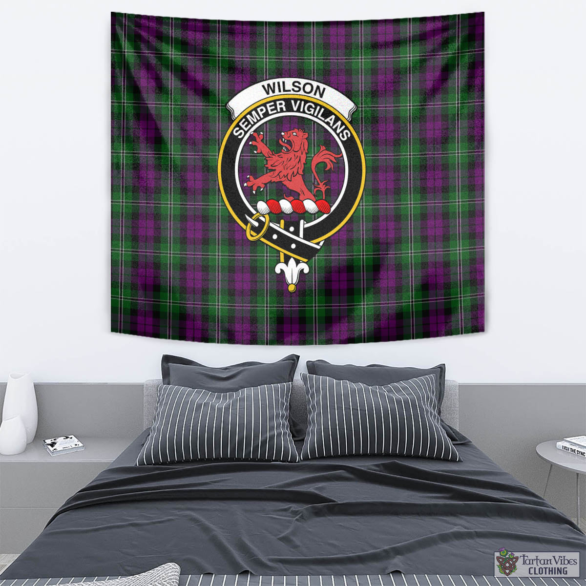 Tartan Vibes Clothing Wilson Tartan Tapestry Wall Hanging and Home Decor for Room with Family Crest