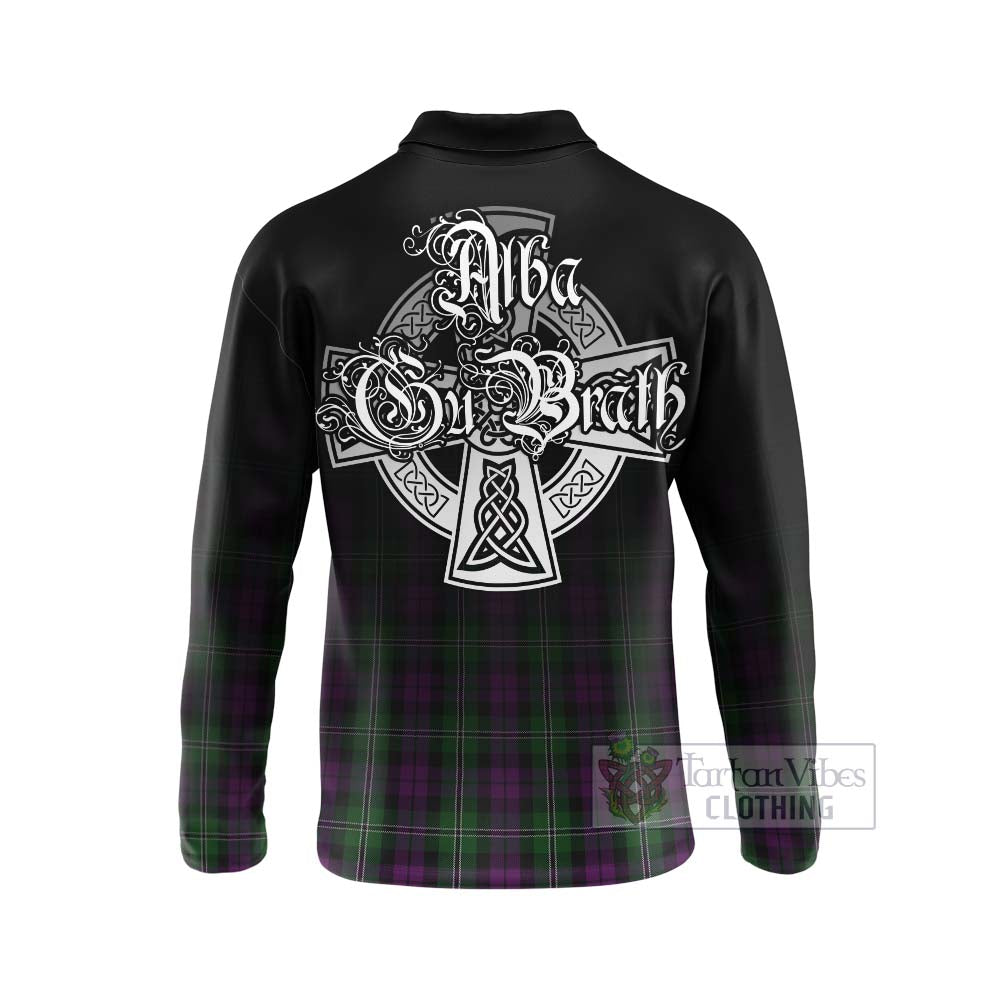 Tartan Vibes Clothing Wilson Tartan Long Sleeve Polo Shirt Featuring Alba Gu Brath Family Crest Celtic Inspired