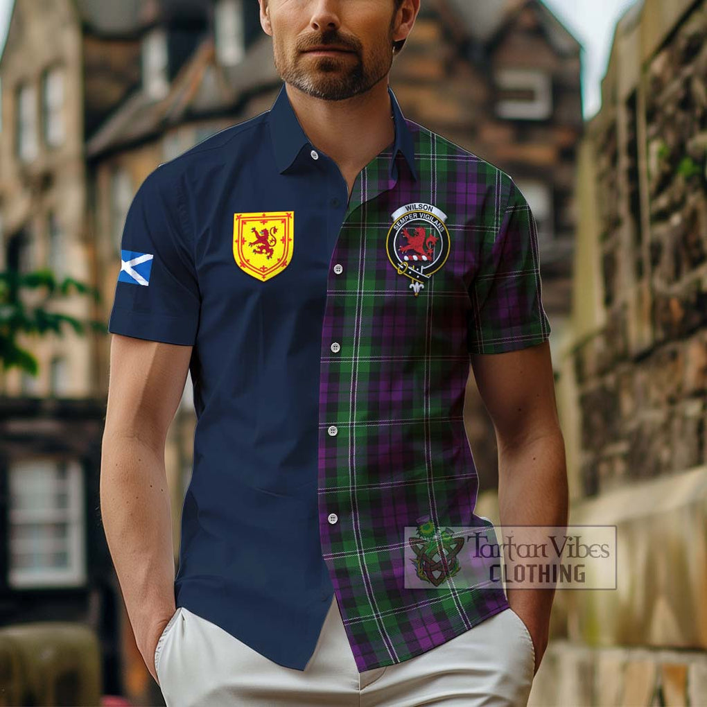Tartan Vibes Clothing Wilson Tartan Short Sleeve Button Shirt with Scottish Lion Royal Arm Half Style
