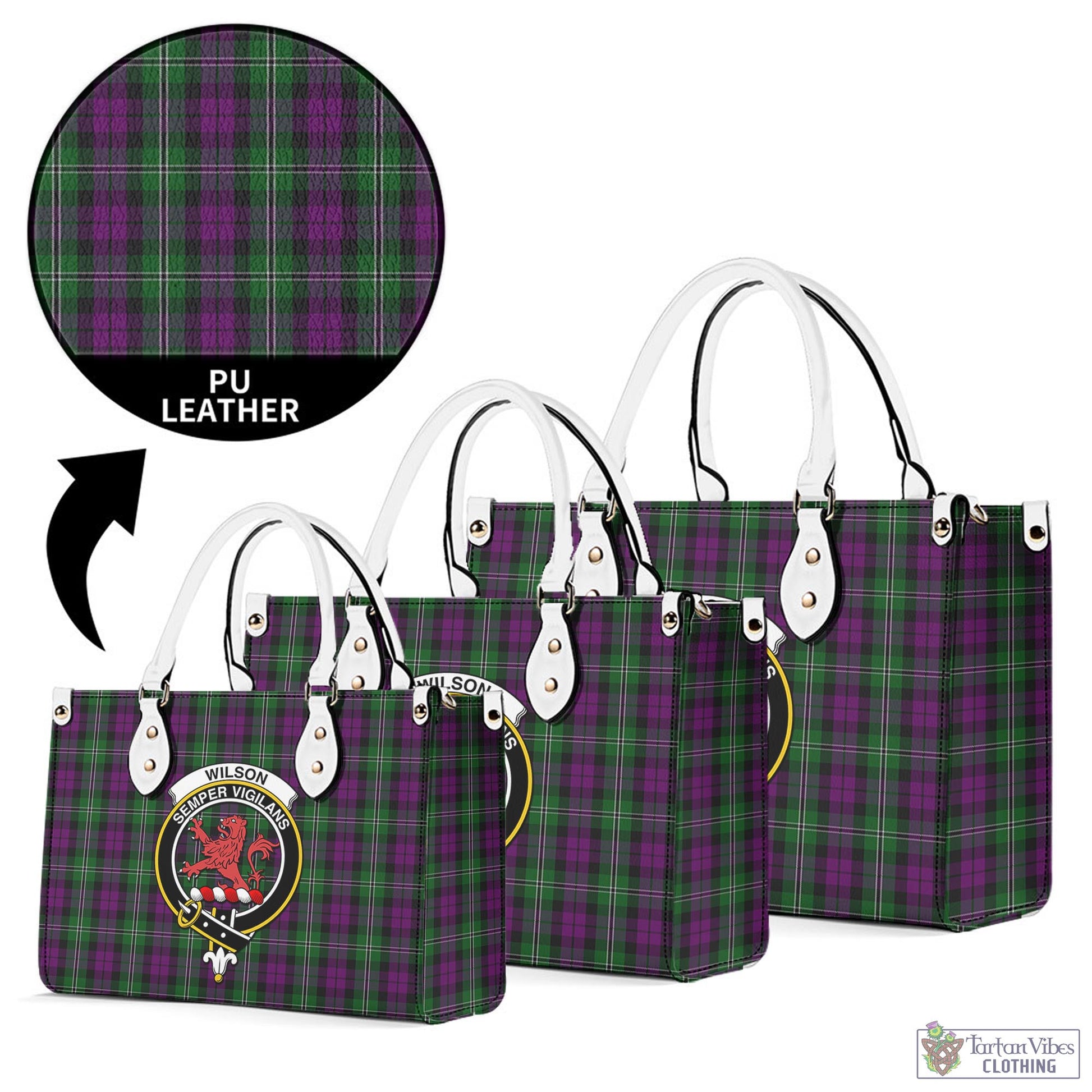 Tartan Vibes Clothing Wilson Tartan Luxury Leather Handbags with Family Crest