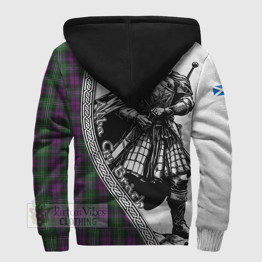 Tartan Vibes Clothing Wilson Tartan Clan Crest Sherpa Hoodie with Highlander Warrior Celtic Style