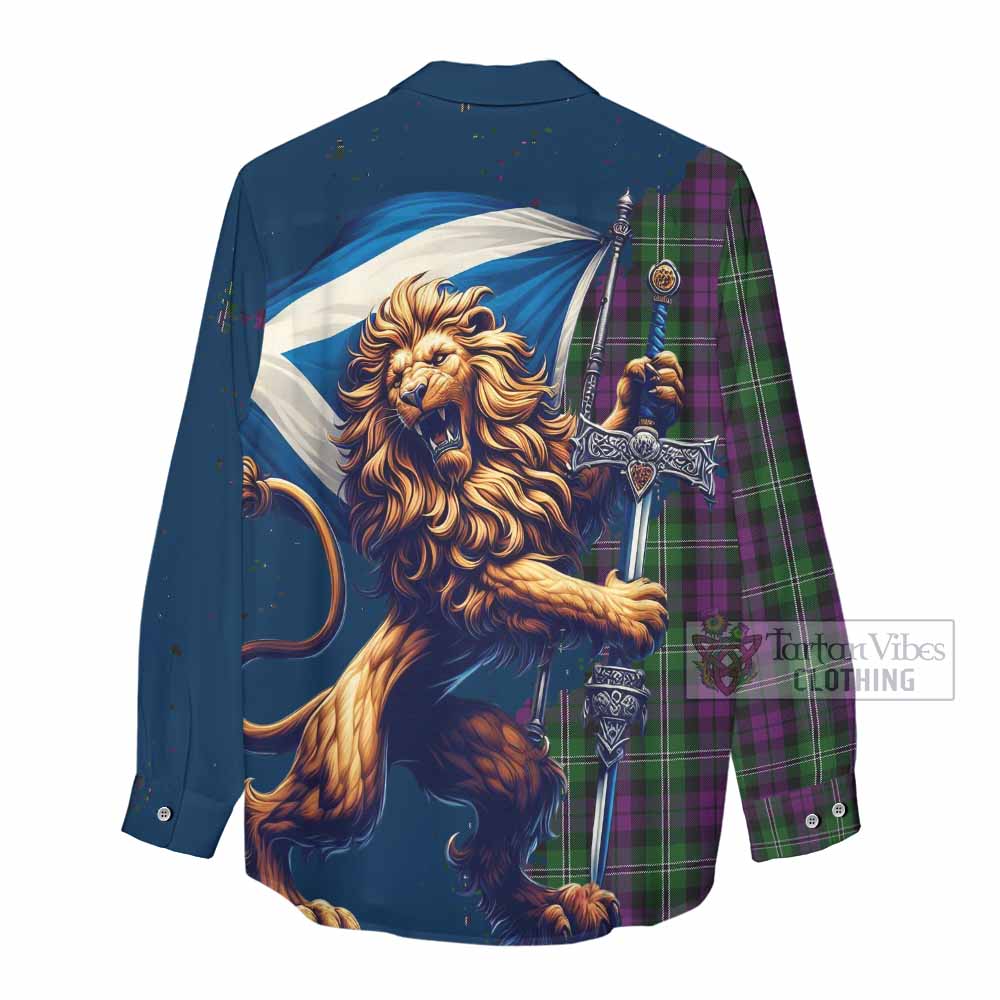 Tartan Vibes Clothing Wilson Tartan Family Crest Women's Casual Shirt with Scottish Majestic Lion