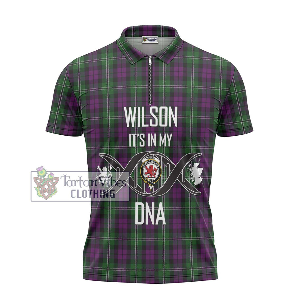 Wilson Tartan Zipper Polo Shirt with Family Crest DNA In Me Style - Tartanvibesclothing Shop