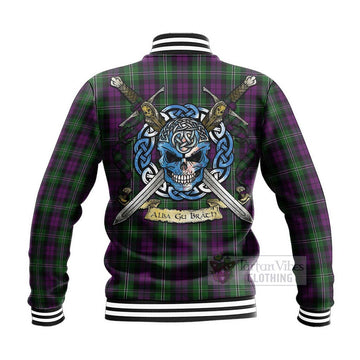 Wilson Tartan Baseball Jacket with Family Crest Celtic Skull Style - Tartan Vibes Clothing