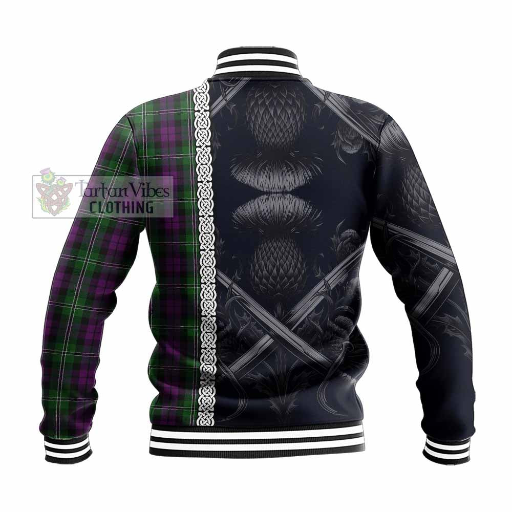 Tartan Vibes Clothing Wilson Tartan Baseball Jacket with Family Crest Cross Sword Thistle Celtic Vibes