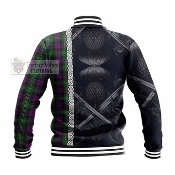Tartan Vibes Clothing Wilson Tartan Baseball Jacket with Family Crest Cross Sword Thistle Celtic Vibes