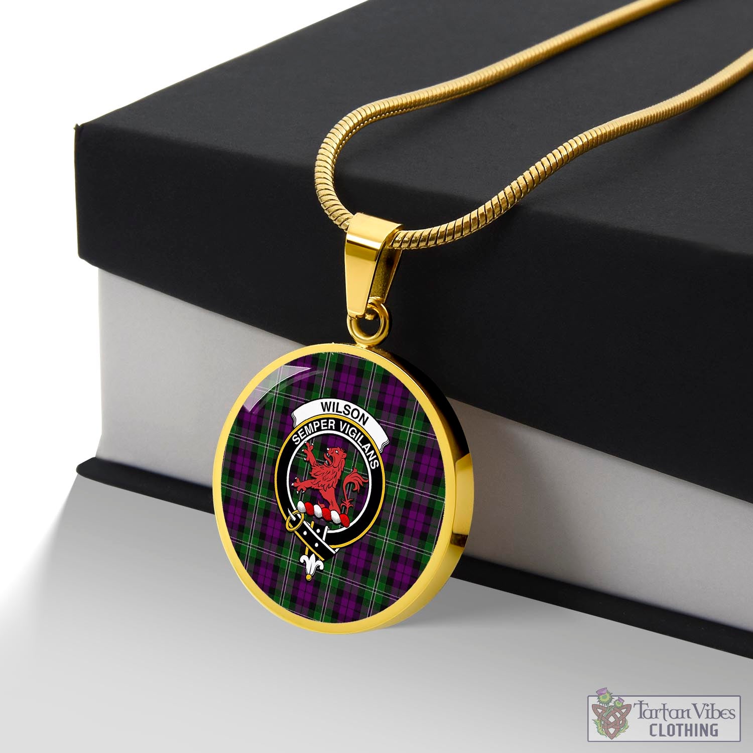 Tartan Vibes Clothing Wilson Tartan Circle Necklace with Family Crest