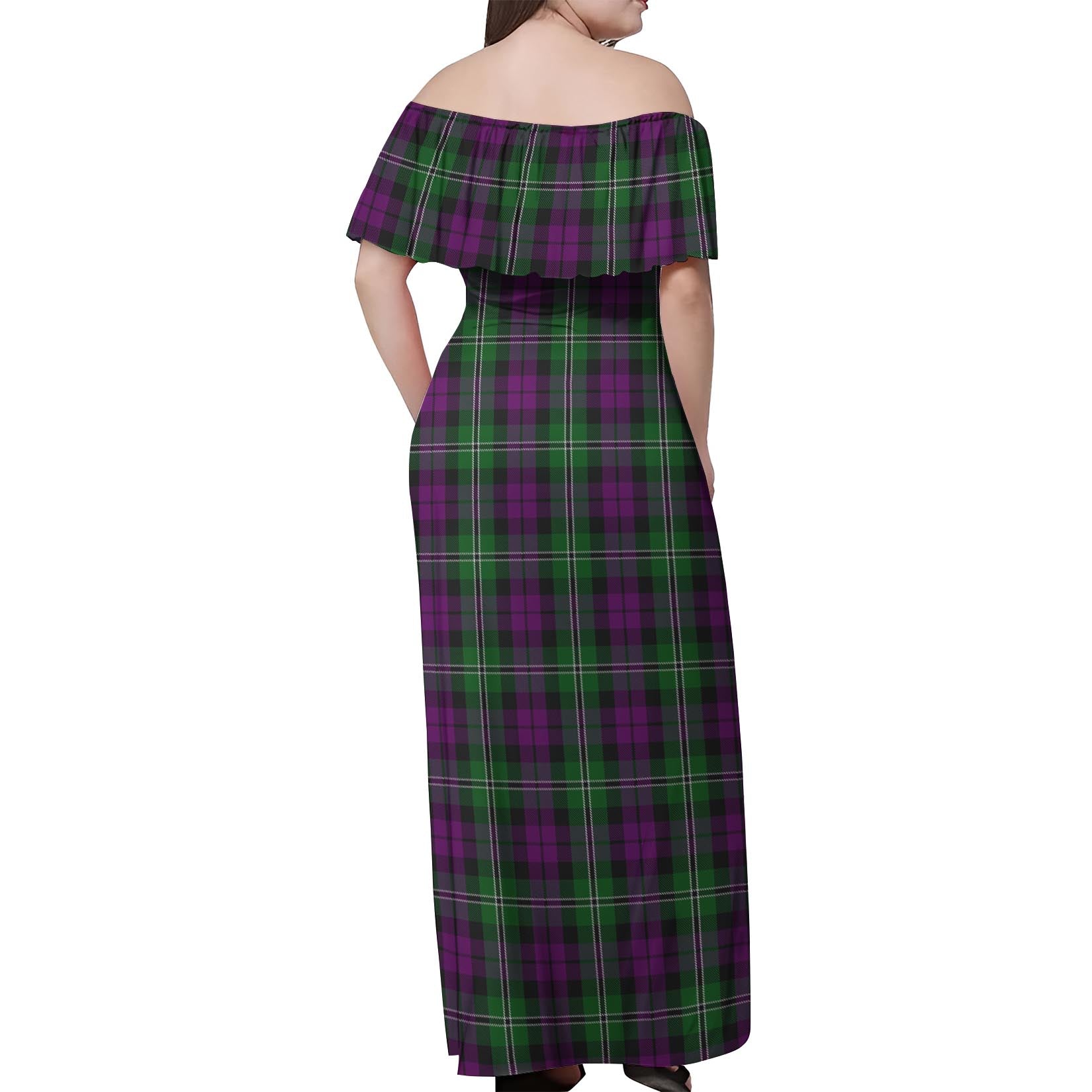 Wilson Tartan Off Shoulder Long Dress - Tartanvibesclothing