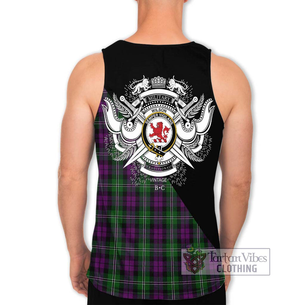 Wilson Tartan Men's Tank Top with Family Crest and Military Logo Style - Tartanvibesclothing Shop