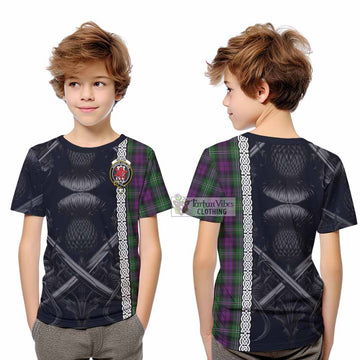 Tartan Vibes Clothing Wilson Tartan Kid T-Shirt with Family Crest Cross Sword Thistle Celtic Vibes