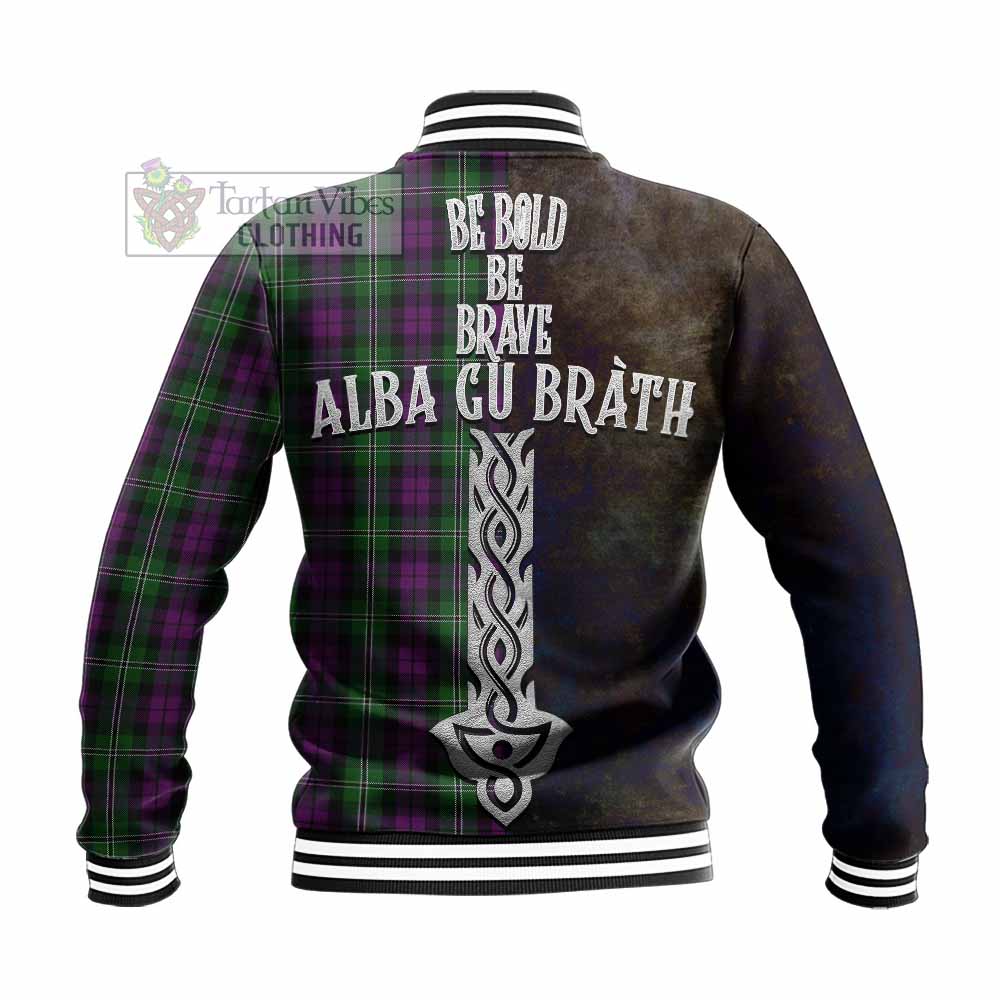 Tartan Vibes Clothing Wilson Tartan Family Crest Baseball Jacket Alba Gu Brath Be Brave Lion Ancient Style