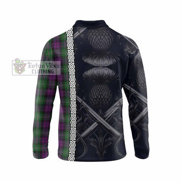 Tartan Vibes Clothing Wilson Tartan Long Sleeve Polo Shirt with Family Crest Cross Sword Thistle Celtic Vibes