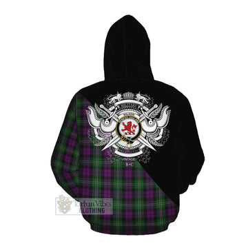 Tartan Vibes Clothing Wilson Tartan Cotton Hoodie with Family Crest and Military Logo Style