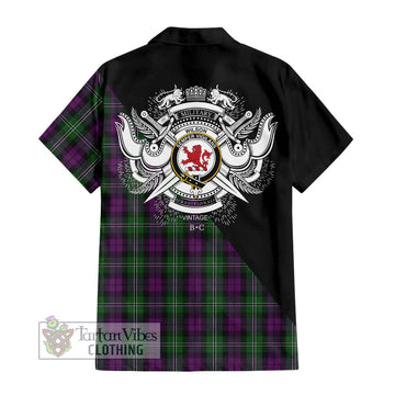 Wilson Tartan Short Sleeve Button Shirt with Family Crest and Military Logo Style - Tartanvibesclothing Shop