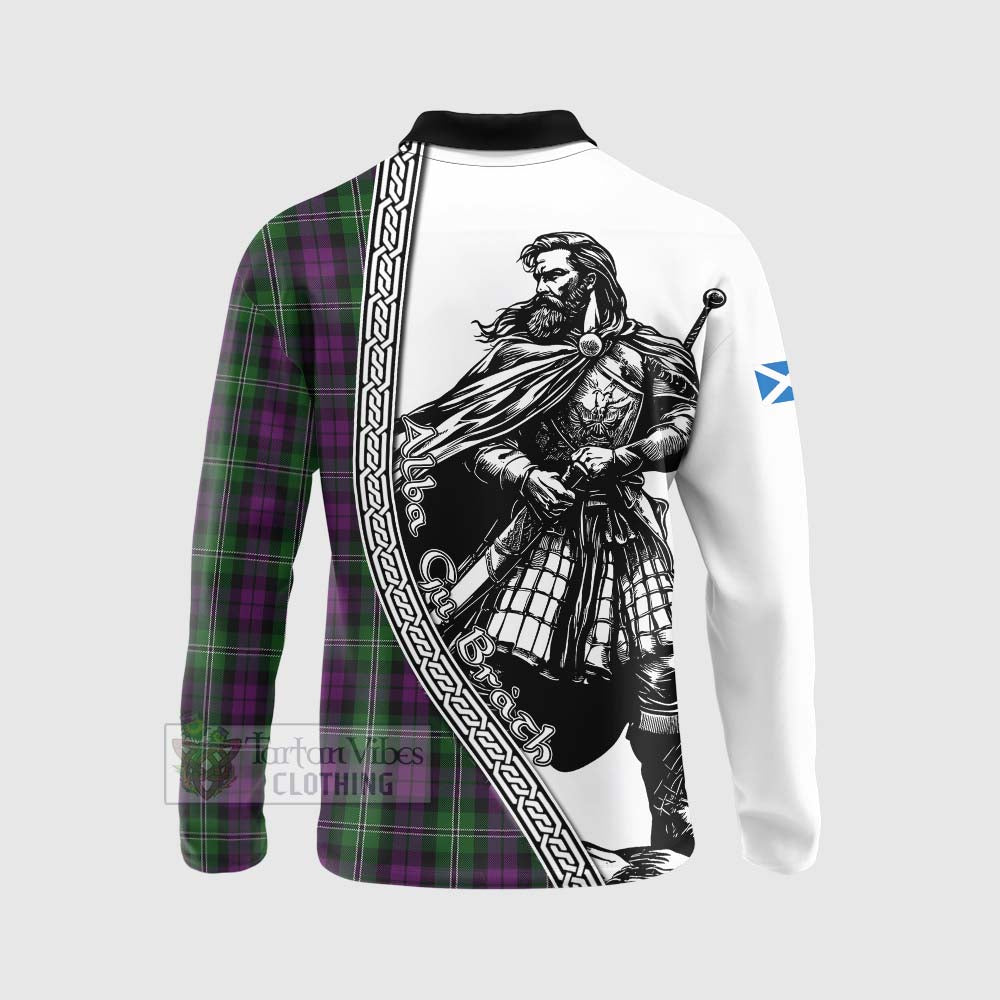 Tartan Vibes Clothing Wilson Tartan Clan Crest Long Sleeve Polo Shirt with Highlander Warrior Celtic Style