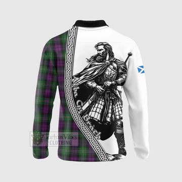 Tartan Vibes Clothing Wilson Tartan Clan Crest Long Sleeve Polo Shirt with Highlander Warrior Celtic Style