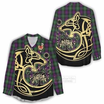 Tartan Vibes Clothing Wilson Tartan Women's Casual Shirt with Family Crest Celtic Wolf Style