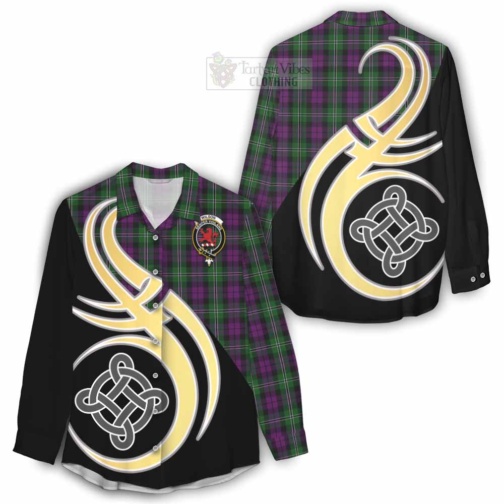 Tartan Vibes Clothing Wilson Tartan Women's Casual Shirt with Family Crest and Celtic Symbol Style