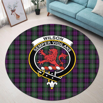 wilson-tartan-round-rug-with-family-crest