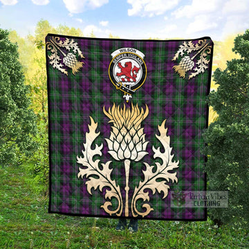 Tartan Vibes Clothing Wilson Tartan Quilt with Family Crest and Golden Thistle Style