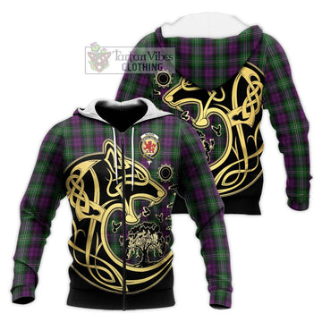 Wilson Tartan Knitted Hoodie with Family Crest Celtic Wolf Style Unisex Knitted Zip Hoodie - Tartan Vibes Clothing