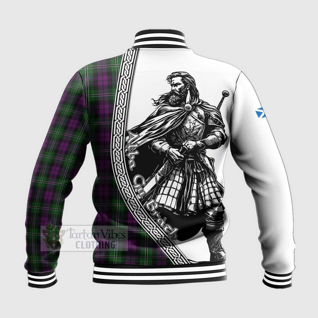 Tartan Vibes Clothing Wilson Tartan Clan Crest Baseball Jacket with Highlander Warrior Celtic Style