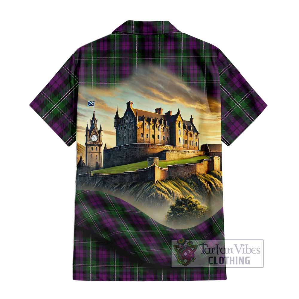 Tartan Vibes Clothing Wilson Tartan Family Crest Short Sleeve Button Shirt with Scottish Ancient Castle Style
