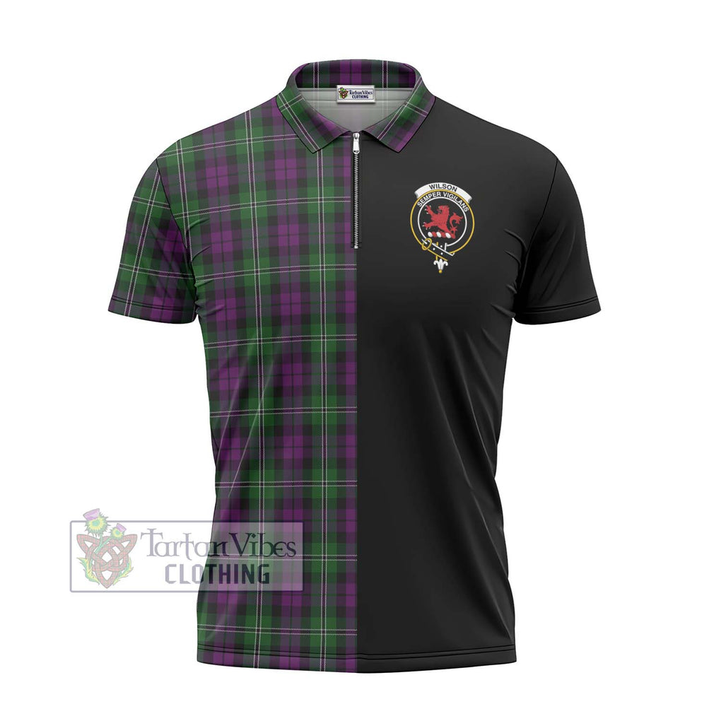 Wilson Tartan Zipper Polo Shirt with Family Crest and Half Of Me Style - Tartanvibesclothing Shop