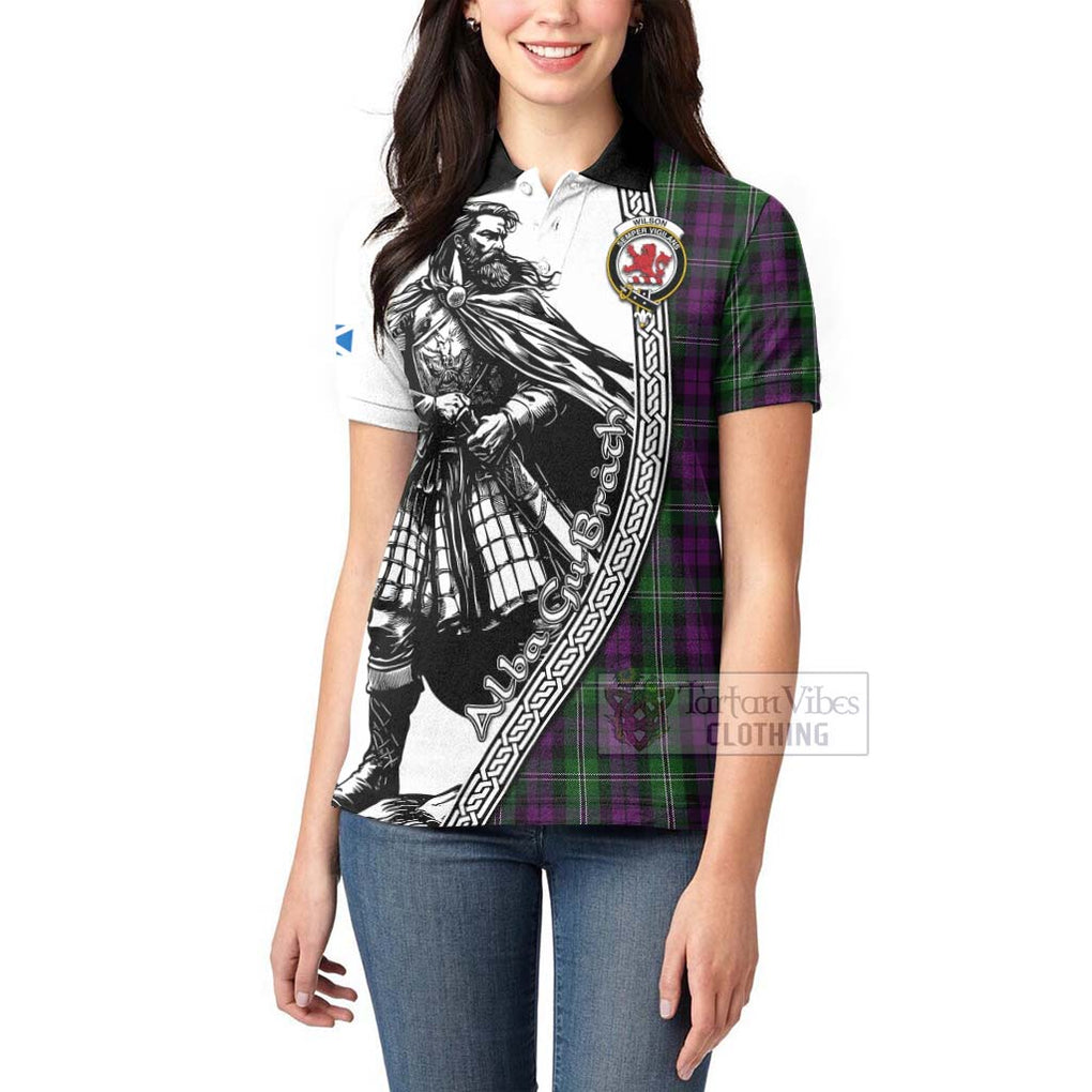 Tartan Vibes Clothing Wilson Tartan Clan Crest Women's Polo Shirt with Highlander Warrior Celtic Style