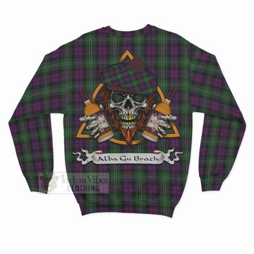 Tartan Vibes Clothing Wilson Tartan Sweatshirt with Family Crest and Bearded Skull Holding Bottles of Whiskey