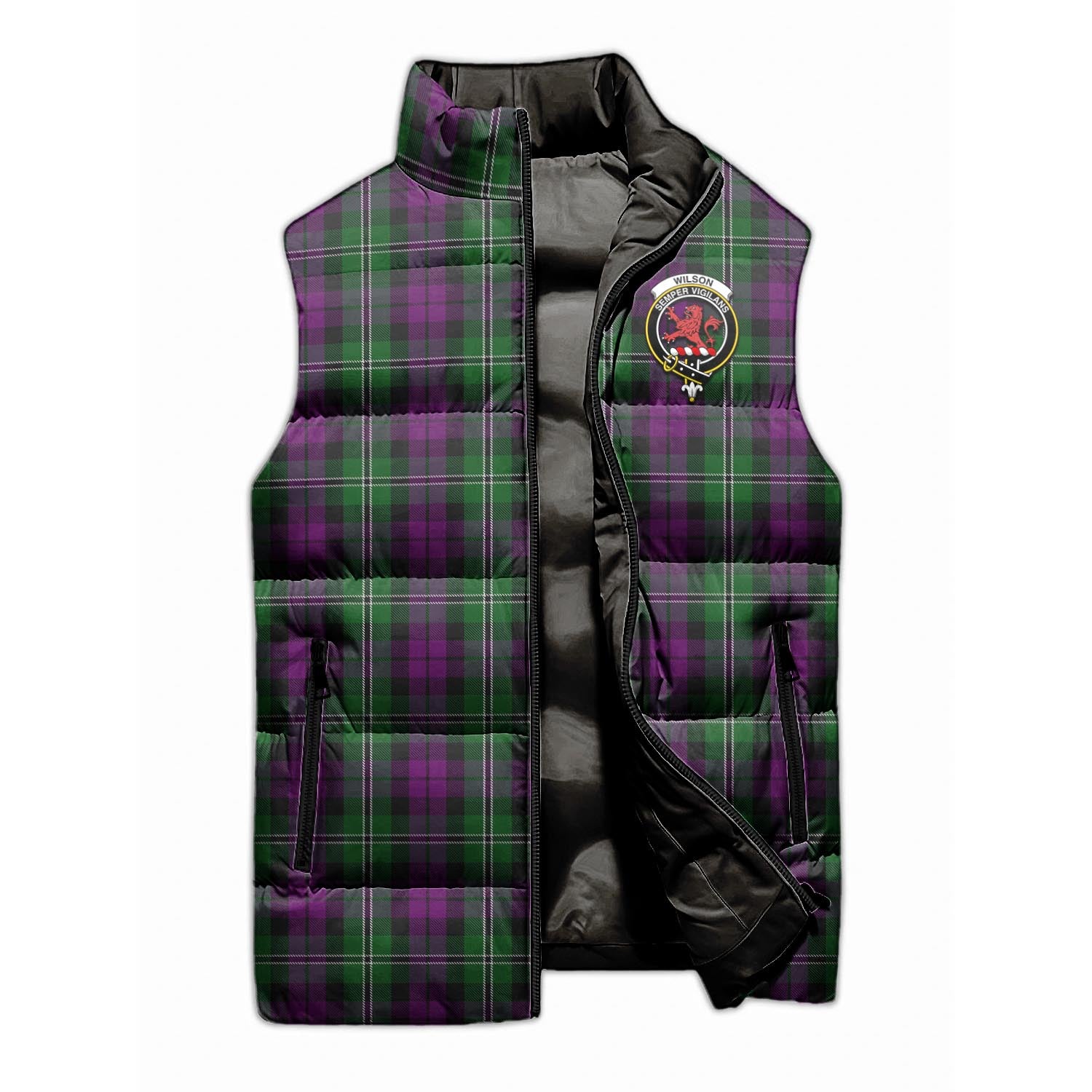 Wilson Tartan Sleeveless Puffer Jacket with Family Crest - Tartanvibesclothing