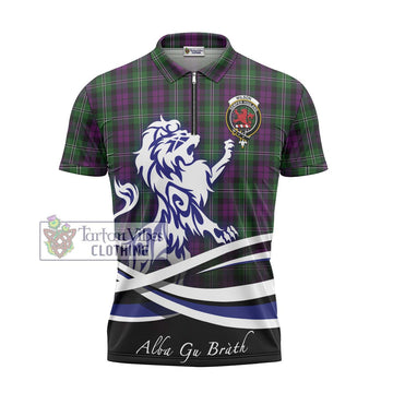 Wilson Tartan Zipper Polo Shirt with Alba Gu Brath Regal Lion Emblem - Tartanvibesclothing Shop