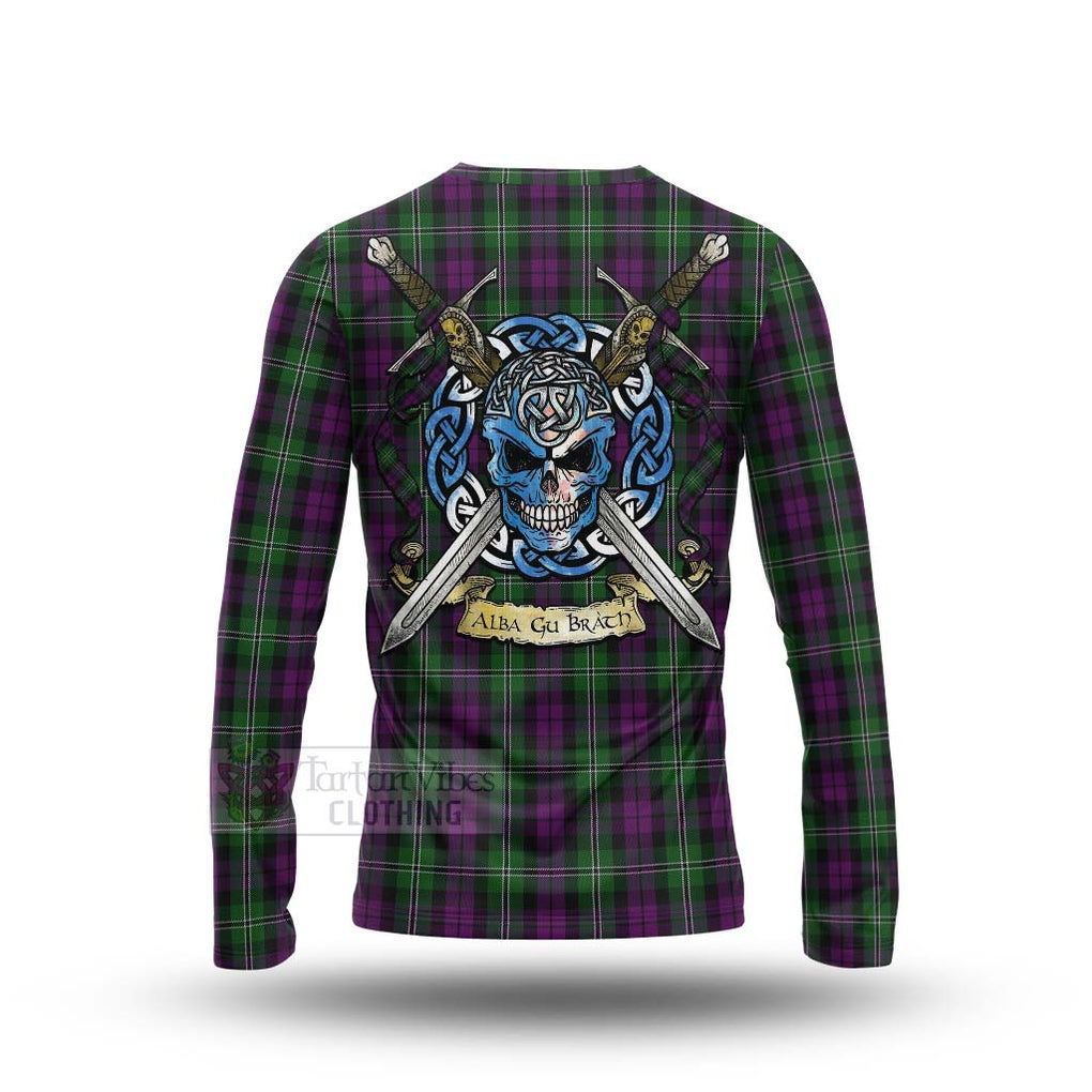Tartan Vibes Clothing Wilson Tartan Long Sleeve T-Shirt with Family Crest Celtic Skull Style