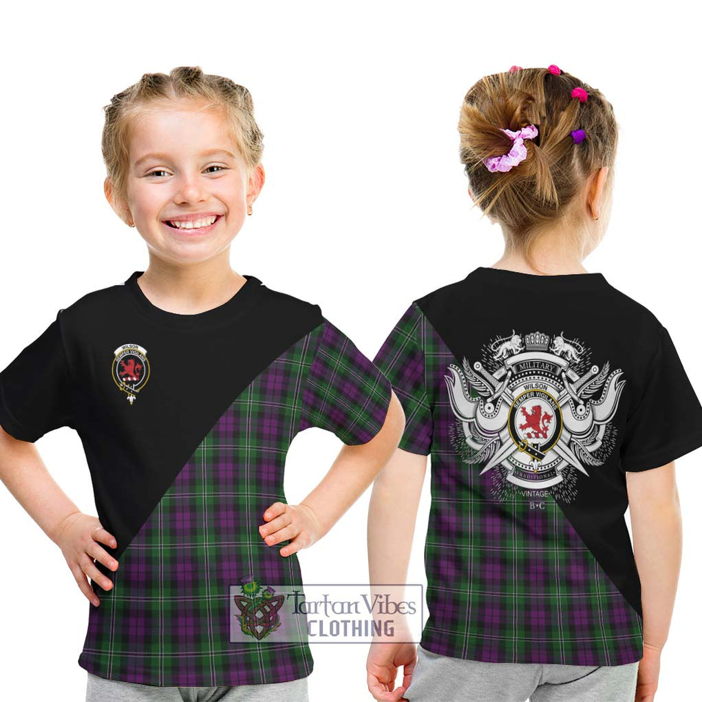 Wilson Tartan Kid T-Shirt with Family Crest and Military Logo Style - Tartanvibesclothing Shop