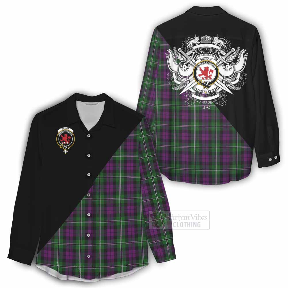 Tartan Vibes Clothing Wilson Tartan Women's Casual Shirt with Family Crest and Military Logo Style